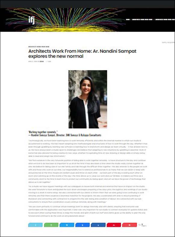Architects Work From Home: Ar. Nandini Sampat explores the new normal, IFJ 2020
